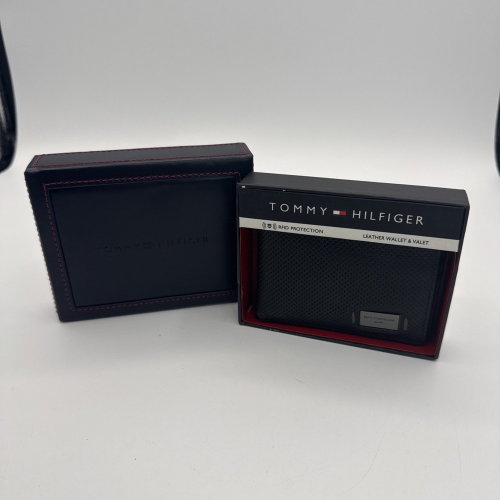 New Tommy Hifiger Men's Leather Wallet Black RFID Protection Slim 8 Card Slots